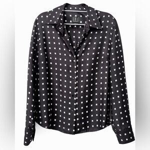 INC 100% Silk Blouse Size 12 Black White Fitted
